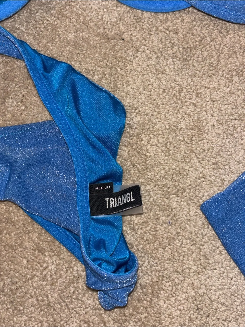 Triangle Blue Shimmer Bikini Set with Matching Pouch Size M